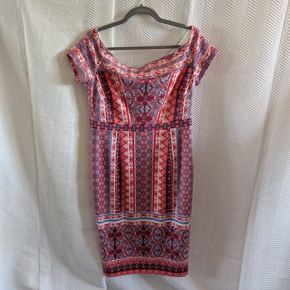 Maggy London Melanie Lyne Off The Shoulder Scuba Midi Dress Cocktail Size 12